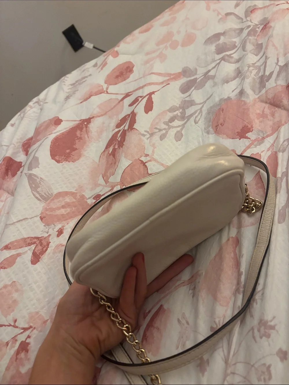 Michael Kors Cream Leather Crossbody with Gold Plate